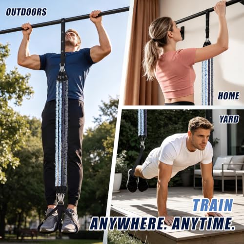 Image of ALongSong Pull Up Assistance Bands with Foot Support Pedal - Upgraded Heavy Duty Resistance Bands Adjustable Weight /Height with Bands&Measured Strap for Strength Training Home Gym