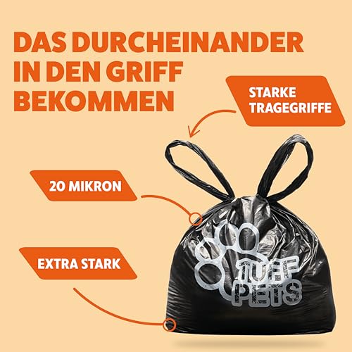 Tuff Pets Extra Stark Kotbeutel für Hunde mit Griffen | Hundekotbeutel Biologisch Abbaubar | Kotbeutel für Hunde Biologisch Abbaubar 50% dicker | Hundekotbeutel Maisstärke | 16 Rollen | 160 Beutel
