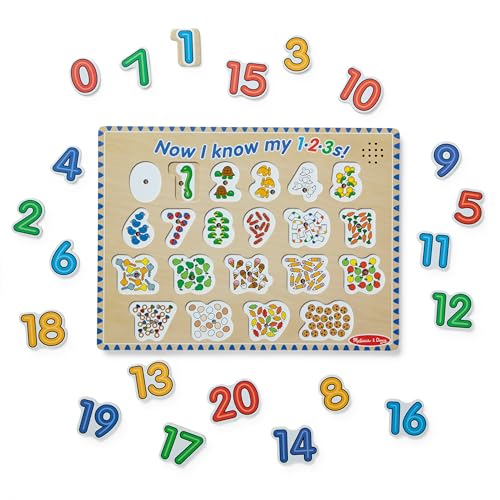 Melissa & Doug Puzzle Sonore Chiffres - Puzzle Comptage Bois avec Effets Sonores Activés par Lumière (21 pcs)