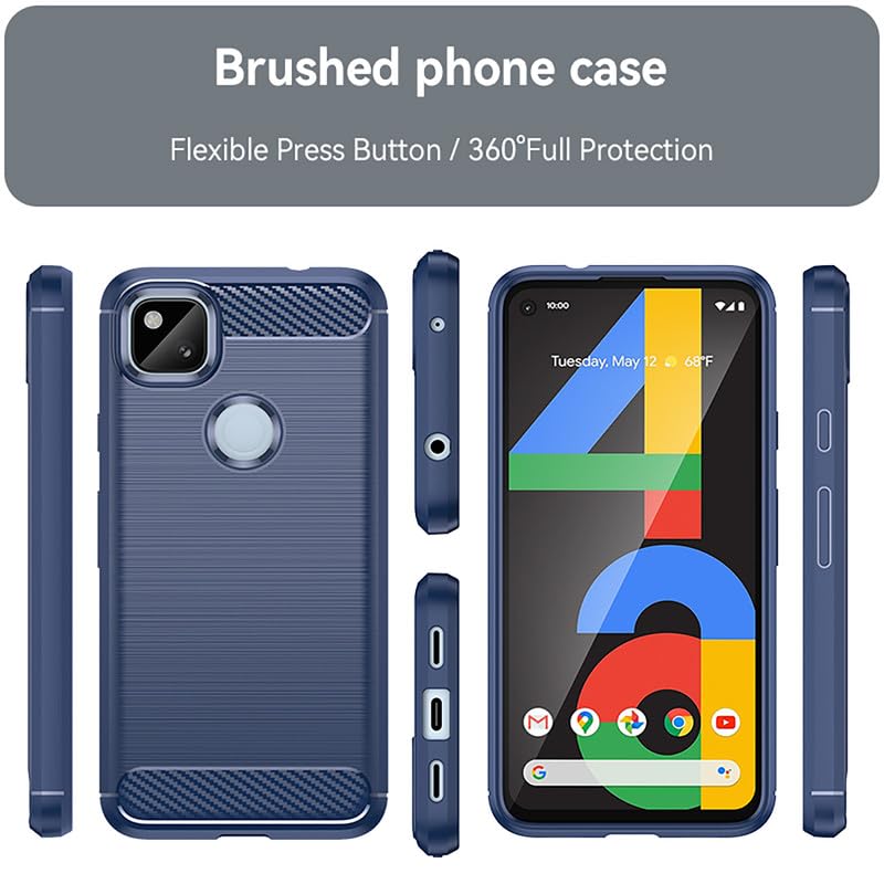 Image of Hybrid Carbon Fiber Back Case for Google Pixel 4A (Blue)