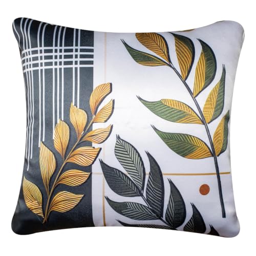 Image of Decorative Satin Sofa Cushion Covers Set of 5, 16 x 16 Inches, Multicolor Floral Printed Pillow Covers for Living Room, Bedroom, Couch & Sofa, Soft Glossy Fabric, Zipper Closure