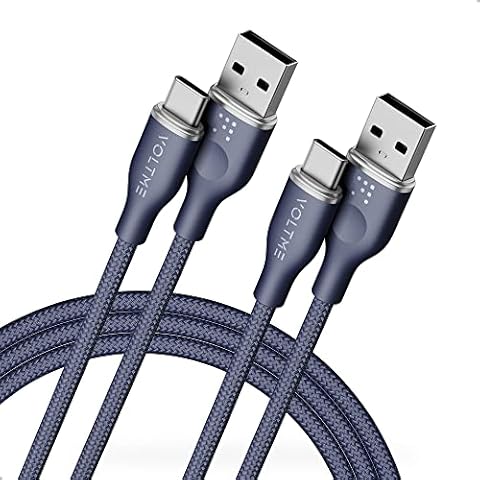 VOLTME USB C Cable (2-Pack,6ft), Premium Nylon USB A to USB C Charger Cable, USB 2.0 Type C Charging Cable Fast Charge for Galaxy S10+/S10, Note 10/9, LG V30/V35, Moto Z2 Z3 Cover