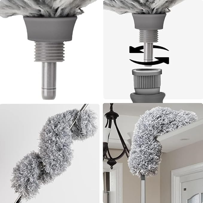 Image of TEKCOOL 2026 Upgraded Long Handle Microfiber Feather Ceiling Duster for Dust Cleaning Extendable Pole 30-100 Inch for Cleaning High Cobweb Stick High Ceiling Fan - Stainless Steel,Grey,
