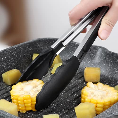 Navani Kitchen Tongs for Cooking | 9 & 12inch Tongs Kitchen Silicone tip | Silicone Non Stick Tongs for air Fryer | Salad Tongs Pasta Tongs, Black 2pcs - Image 5