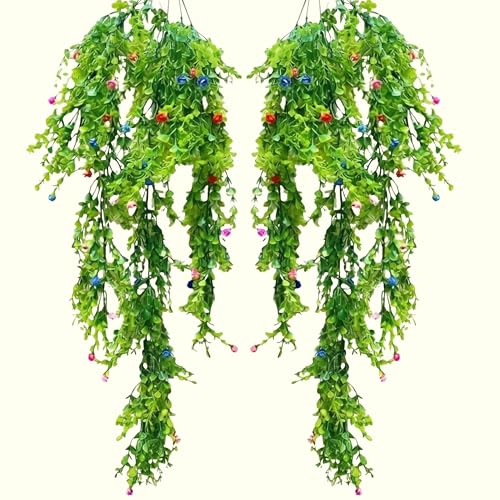 Image of Dekorly 2 Pack Artificial Plants Artificial Hanging Plants Faux Eucalyptus Leaf Greenery Fake Hanging Eucalyptus Plant (Green) (2, New Multi Colour Vines)