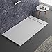 Piatto doccia bianco, in mineralmarmo, con effetto pietra ardesia, serie Lisboa, slim 3 cm, rivestito di Gelcoat, antiscivolo
