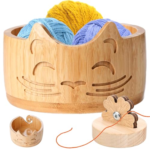 AXVRAV Garnschale für Wolle, 18 x 10 cm Holz Katzenohr...