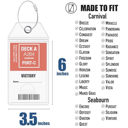 Cruise On Cruise Luggage Tag Holde [4 Pack] - Fits All Carnival & Seabourn Ships & Tags - Cruise Essentials 2025 & 2026 - Waterproof & Clear Luggage Tags3