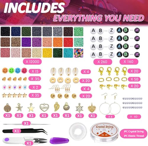 Miniatura 5 de Laucentral Cuentas De Colores 3mm Mini Cuentas, Abalorios Para Hacer Pulseras,12,000 Cuentas Multicolores Y Letras - Mini Cuentas De Abalorios Cristal,Creatividad Con Joyas Hechas A Mano