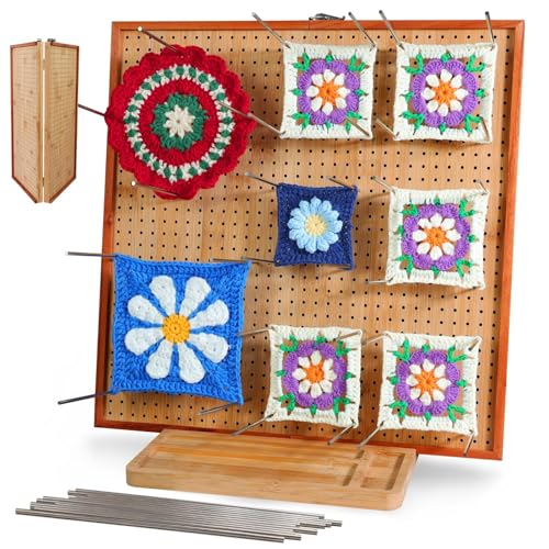 Image of HHSarioneiro 15.6 inch Crochet Blocking Board with 16 Pins /Pegs, Blocking Boards for Crochet Projects, Wooden Crocheting Accessories Gifts for Crocheters