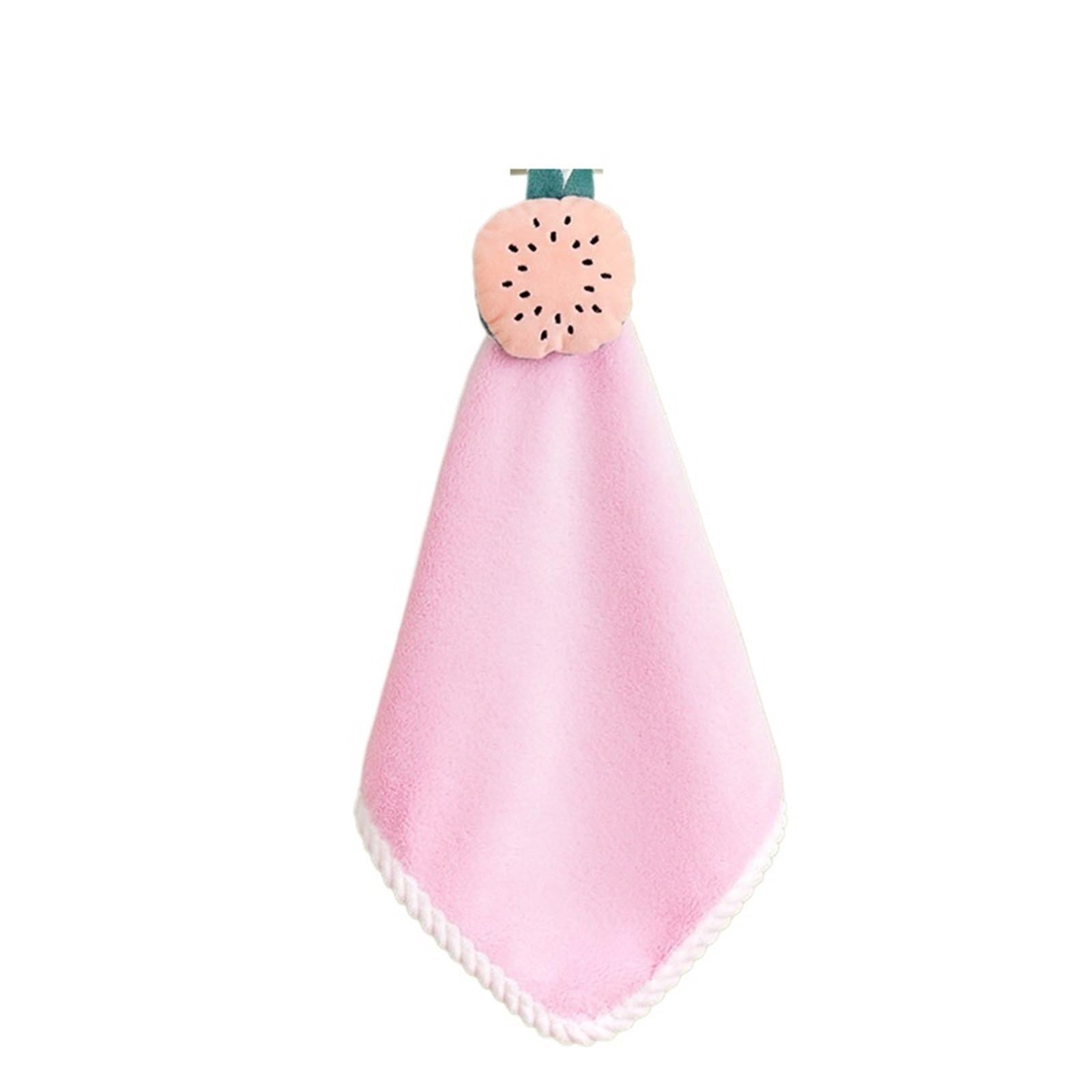 WSQHAO 4Pcs Hanging Type Absorbent Coral Towel Cartoon Design For Home Use Hand Cleaning Wipe for Hand(Pink)