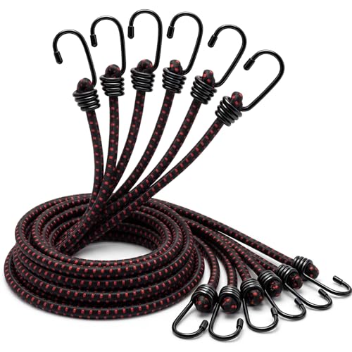 Image of 6 Pcs 96 Inch Extra Long Bungee Cords with Hooks 0.39 Inch Thick Heavy Duty Bungee Straps for Outdoors, Camping, Rvs, Bikes, Cargo (Black+red)