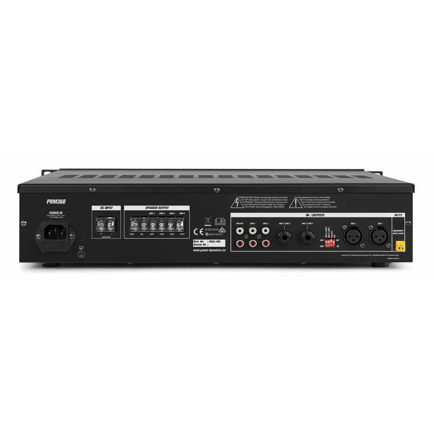 Amplificatore da 360W a 4 zone 100V/8Ohm BT/USB/SD, display LCD Mod. PRM360