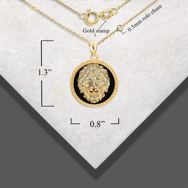 Black Onyx Lion Head King Of The Jungle Fine Pendant Real Solid 10Kt Gold - Image 3