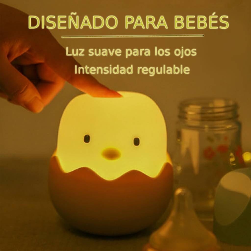 Shopia Luz Bebe Nocturna Quitamiedos Infantil de Silicona - Lampara Pollito Táctil, Recargable y Portatil con Luz Calida Regulable para la Habitacion del Bebe