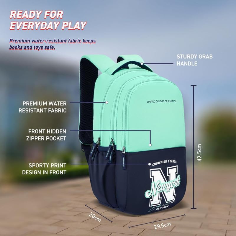 Image of United Colors of Benetton Backpack Flux | Printed High School Bag With 3 CompartMen'sts, Airmesh Padding & 1-Year Warranty - 25L Capacity | Daypack For School Girls & Boys