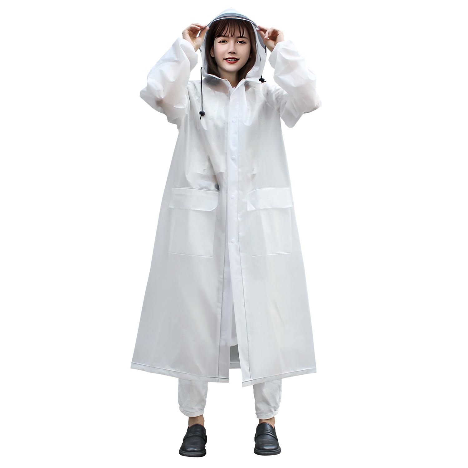 DeliToo Raincoat, Bicycle, Backpack Compatible, with Double Transparent Rain Visor, Rainwear, Women's, Men's, Motorcycle, Rain Poncho, Long, Large, Waterproof, Windproof, Storage Bag Included