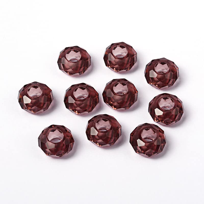Fashewelry 100pcs Glass European Beads Medium Purple Crystal Large Hole Faceted Loose Spacer Beads No Metal Core 14x8mm for Jewellery Making Hole: 5mm