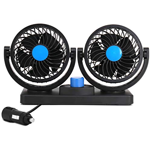 Electric Car Fan, Dual Head 2 Speed 12V Cooling Air Circulator - 360
