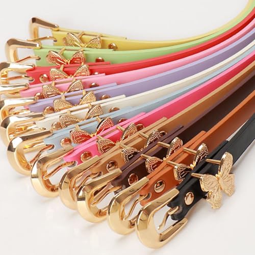 Women’s Fashion Waistband PU Leather Waist Belt With Lovely Butterfly Charm 1.4cm Width Soft Fabric Multi Color Option Multic4