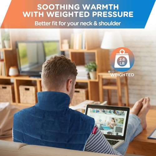 Image of Comfytemp Heating Pad for Neck and Shoulders and Back, 2.6lb Weighted Electric Heating Pads, Large Heated Wrap, 9 Heat Settings & 11 Timer, Valentines Birthday Gifts for Women Men Mom Dad, Dark Blue