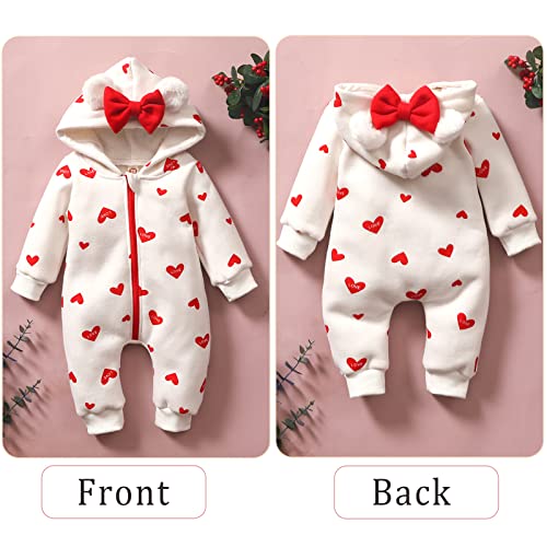 AMAWMW Newborn Baby Girl Winter Outfit Hooded Jumpsuit Infant One Piece Romper Baby Warm Snowsuit Clothes Gifts Set4