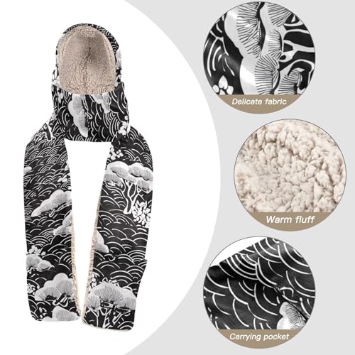 Bonnet d'hiver chaud à capuche longue écharpe motif arbre ondulé