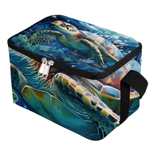 GzLeyigou Lunch Bags for Women Men 9 Cans,Retro Turtle Hot & Cold Food Delivery Bag Insulated Grocery Bag Insulated Lunch Box Turtle Cooler Bag for Office Work Picnic Beach
