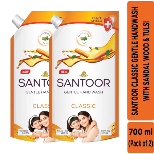 Santoor Classic Gentle Hand Wash with Natural Goodness of Sandalwood & Tulsi| Rich Lathering Formula With Anti-Bacterial Properties| Soft on Hands|... - Image 3