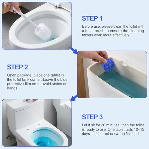 Image of Msvvko Toilet Bowl Cleaner Tablets 100 Count - Blue Toilet Tank Cleaner Blocks Bulk Pack, Long Lasting Bathroom Deodorizer, Hard Water Stain Remover & Descaler, Septic Safe No-Scrub Daily Freshness