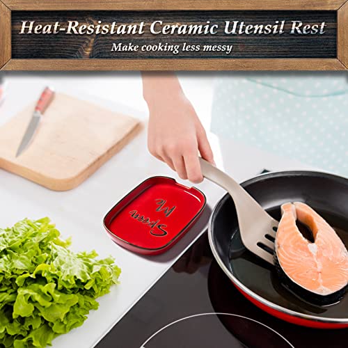 Image of Ceramic Spoon Rest for Stove Top, DAYYET Large Spoon Holder, Spoon Rest for Kitchen Counter, Heat-Resistant Cooking Utensil Rest, Red Kitchen Decor and Accessories