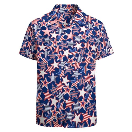 BONLOR Chemise à motif drapeau américain pour homme, chemise à motif étoile amusante, chemise à boutons fantaisie des années 90, chemise de fête, drapeau des états-unis, Taille M