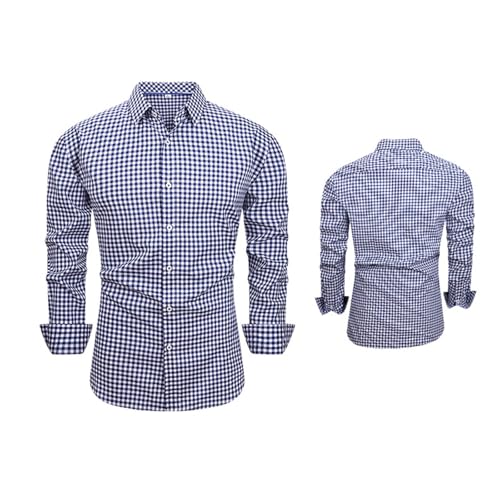 Men's Button Down Gingham Shirts Long Sleeve Dress Shirt Business Casual Cotton Collared Plaid Tops with Pocket2