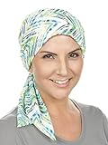 Chemo Fashion Scarf ® Easy Tie Turban Hat Headwear for Cancer Rip Tide Green Blue Zig Zag