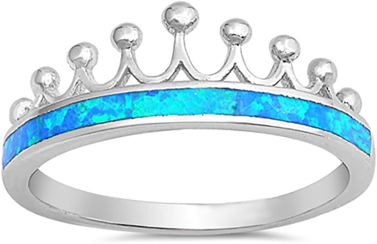 Blue Apple Co. Crown Ring Half Eternity Lab Created Opal 925 Sterling Silver Choose Color