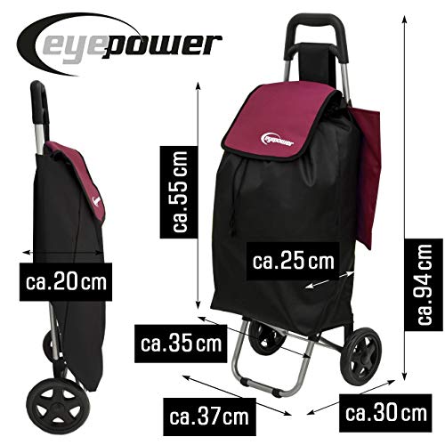 EYEPOWER 48L Einkaufstrolley Faltbarer Einkaufsroller 94x37x30 cm Trolley Rot – Bild 4