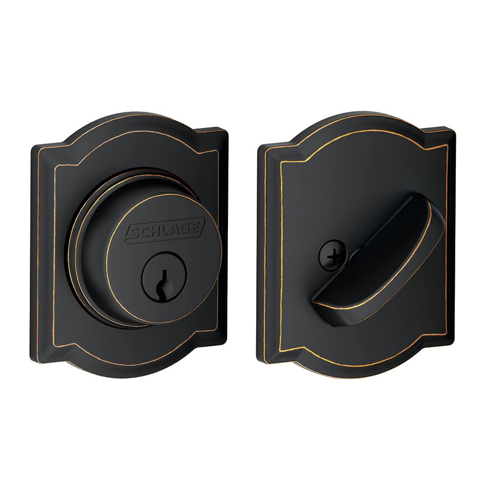 SCHLAGEB60 N CAM 716 Deadbolt with Camelot Trim, Keyed 1 Side, Highest Residential Security, Aged Bronze