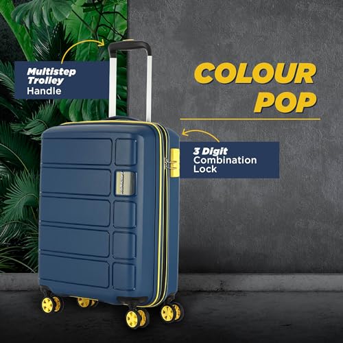 American-Tourister-Kamiliant-Harrier-Zing-56-cms-Small-Cabin-PP-Hard-Sided-8-Wheels-Spinner-LuggageSuitcaseTrolley-Bag-Navy-Double-Wheel