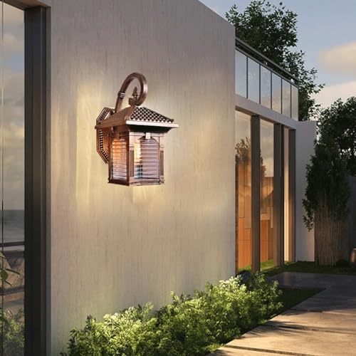 Lanterne murale d'extérieur – Luminaire de terrasse étanche avec verre à motif d'eau, base E26/E27 pour porte d'entrée et entrée