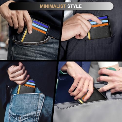 Image of Travelambo Slim Wallet Front Pocket Minimalist Leather RFID Blocking Medium Size