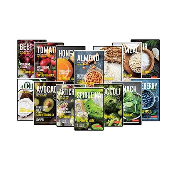 DERMAL-Super-Food-Facial-Mask-Sheet-25g-Pack-of-14-2-Weeks-Daily-Skincare-Real-Fresh-Healthy-Superfood-Facial-Mask-Combo-Set-Super-Adhesion-Sheet-Pore-Care-Moisturizing-Soothing-Anti-Wrinkle DERMAL Super Food Face Masks Skincare- 12 Pack Facial Sheet Mask for a Glowing Refreshing Skin- Moisturizing Sheet Masks for Face Enriched with Natural Ingredients for All Skin Types