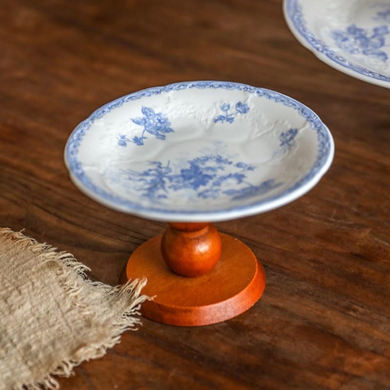 miska na owoce, Drewniana ceramiczna taca na owoce z wysokimi nogami podwieczorek(XL)