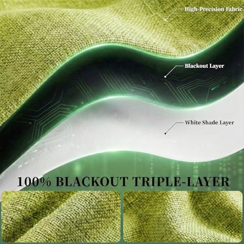 Image of 100% Blackout Self Adhesive Curtains, Black Out Shade for Window, Fabric Temporary Window Coverings Easy to Hang Curtains No Rod Needed, Use for Room, Kitchen, W52 x L60 inch, 1 Panel, Fruit Green