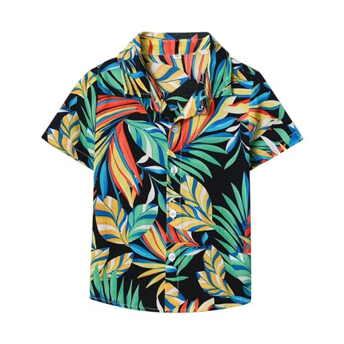 Boys Lapel Tropical Botanical Print Single Breasted Cardigan Beach Shirt Thermal Long Sleeve Boys (F, 6 Years)