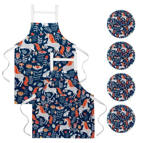 Tablier de cuisine lot de 2 avec motifs licorne lapin et cheval pour restauration