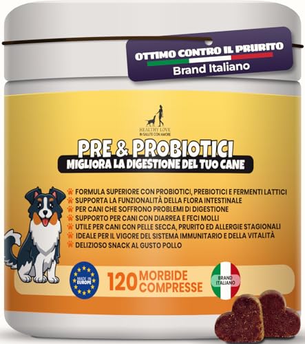 HEALTHY LOVE Probiotici per Cani, 120 Morbidi Snack Salutari, Appetibilità Unica, Fermenti Lattici Cane Per Migliore Digestione, Ebook, Probiotici Cane Contro Prurito e Diarrea, Probiotico Cani 240g