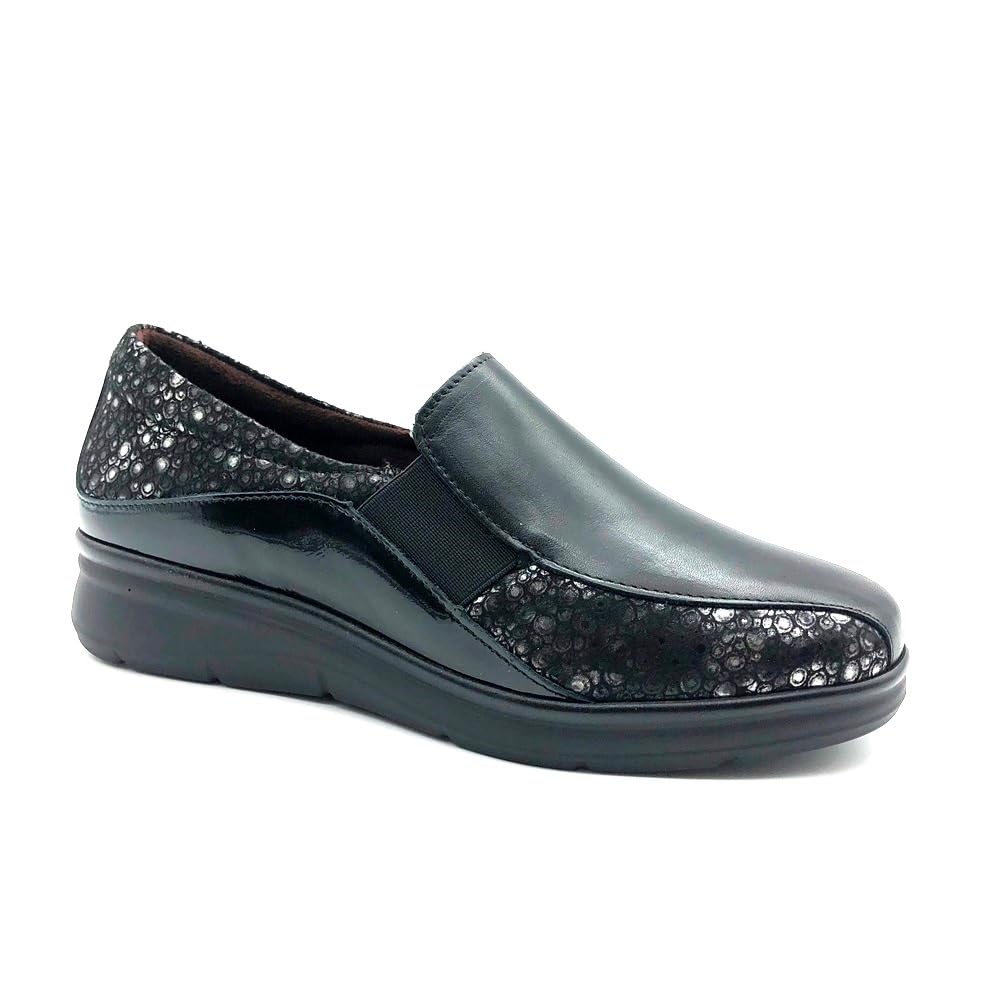 PITILLOS - Mocasín,​Zapato con cuña,​Gomas en los Lados,​Suela de Goma,​Plantilla Extraible,​clásico,​Piel y Tela para: Mujer Color: Negro Talla:​39