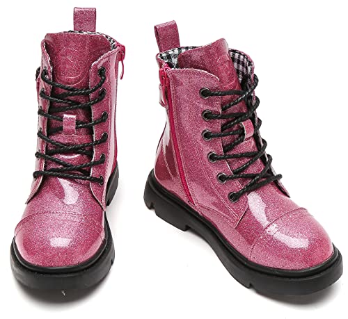 DADAWEN Boys Girls Glitter Ankle Boots Lace Up Waterproof Combat Boot With Side Zipper (Toddler/Little Kid/Big Kid)