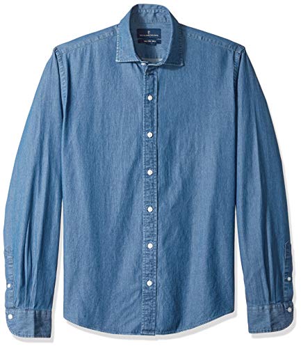 BUTTONED DOWN Men's Slim Fit Indigo Denim Cotton Sport Shirt, Medium Blue, Large