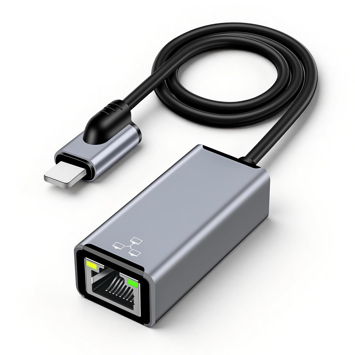 Verilux® Lighting to RJ45 Ethernet Adapter with PD Fast Charging, Wired LAN Network Adapter for iPhone iPad, Aluminum USB Ethernet Adapter with 50cm Cable for Streaming, Gaming & Office Use